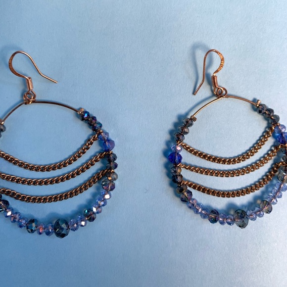 Blue Hoop Earrings - Picture 2 of 3